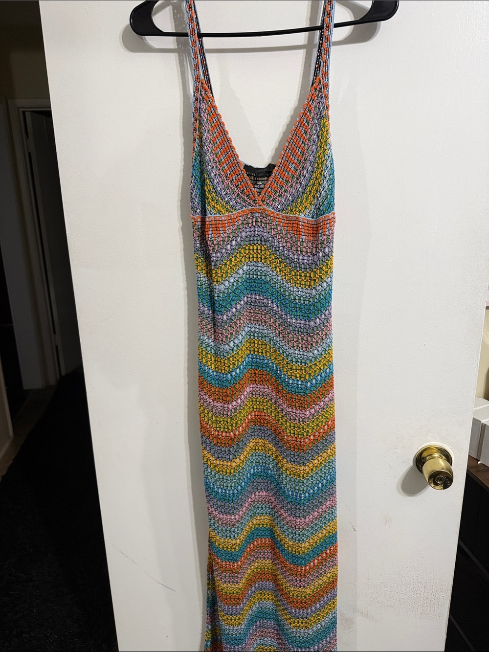 Zara Multicolor Crochet Maxi Dress with Wavy Stripes